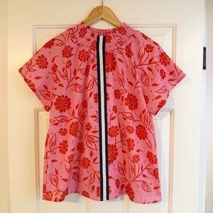 THML Pink Mock Neck Floral Short Sleeve Top